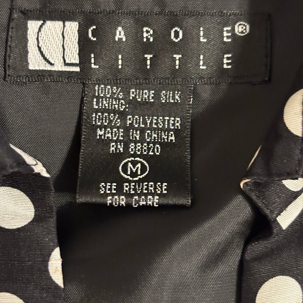✨ Carole Little 100% Silk Black White Polka Dot Blouse Medium - Picture 2 of 7